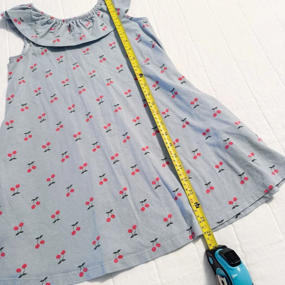 Hanna Andersson Girls Cotton Dress Size 8 130 Ruffle Neck Blue Cherries
